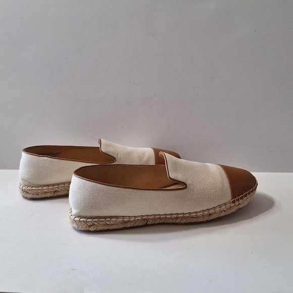 Talbots Tan Cream Classic Preppy Izzy Espadrille Memory Foam Canvas Flats Size 8 - Picture 6 of 13